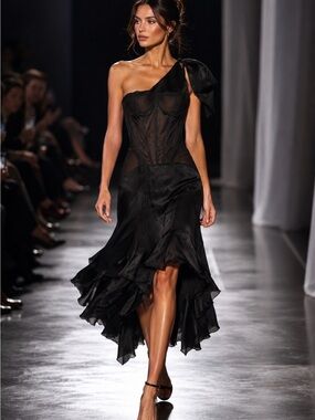 JULIEN MACDONALD Elegant Black Women's One Shoulder Corset Dress VINTAGE